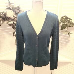 ST JOHN SAPPHIRE BLUE V NECK WOOL SWEATER SIZE SMALL